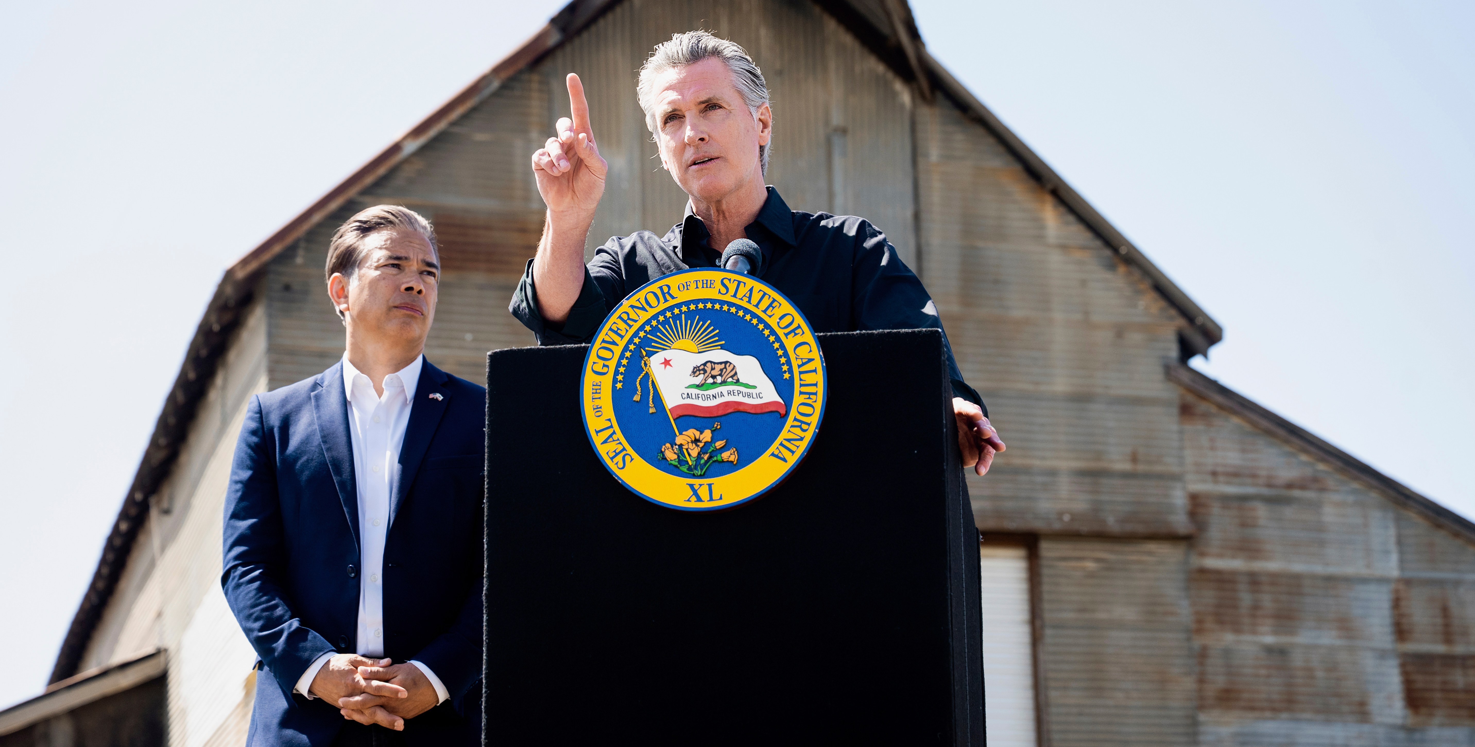 Gov. Gavin Newsom speaking at a press conference.