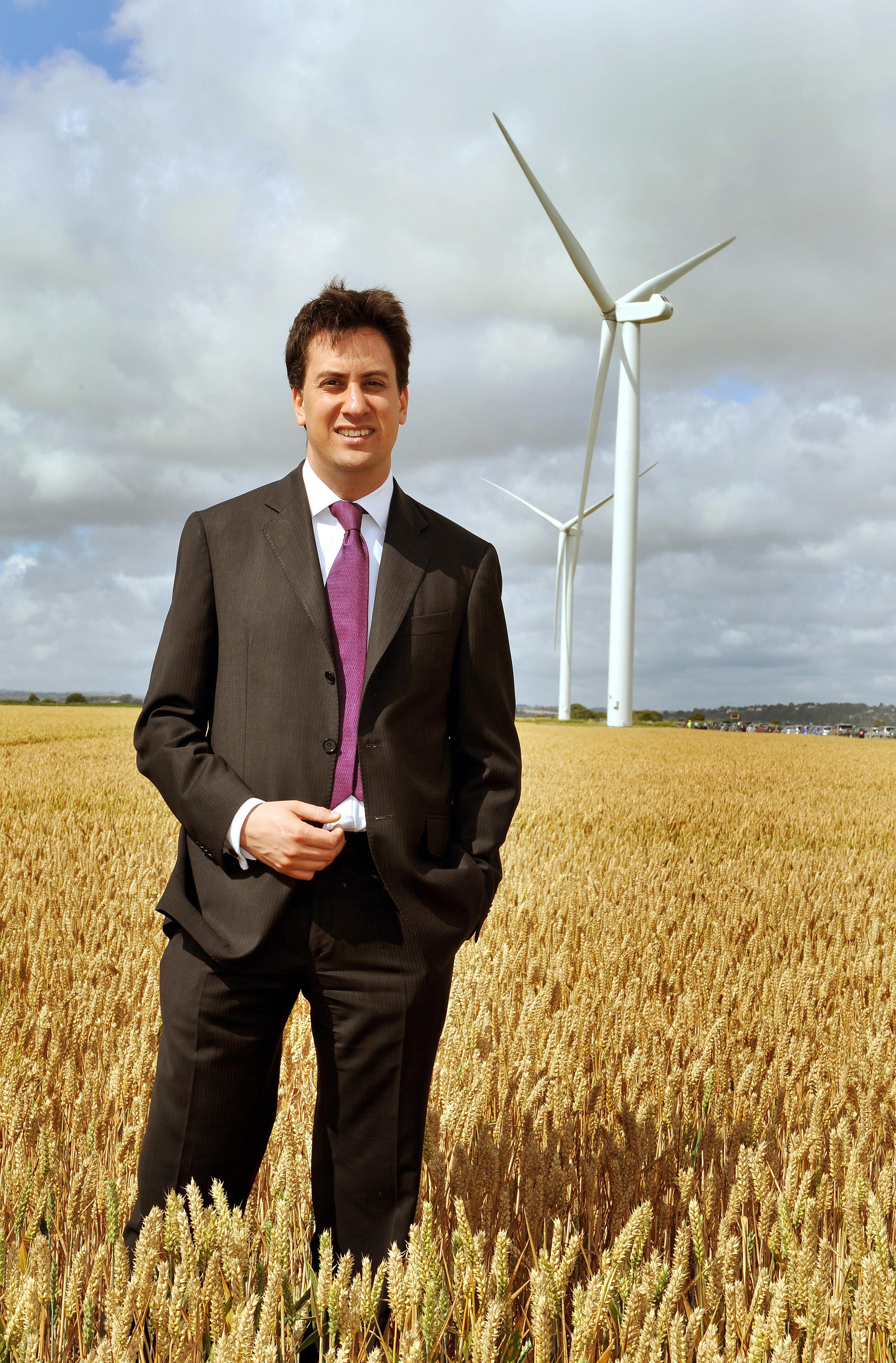Ed Miliband at a wind farm.